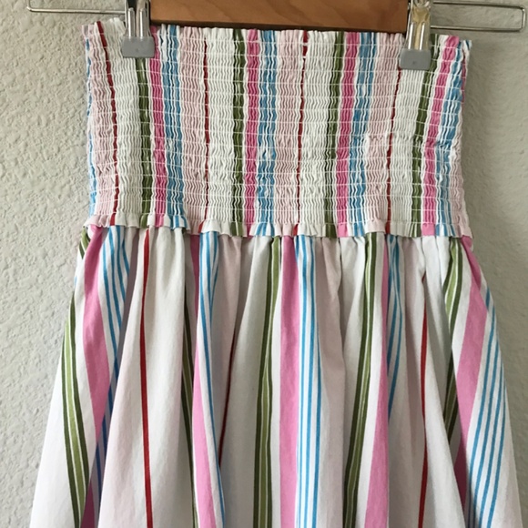 Hill House Smocked 100% Cotton Strapless Rainbow Stripe Midi Dress S A-Line - Picture 7 of 9